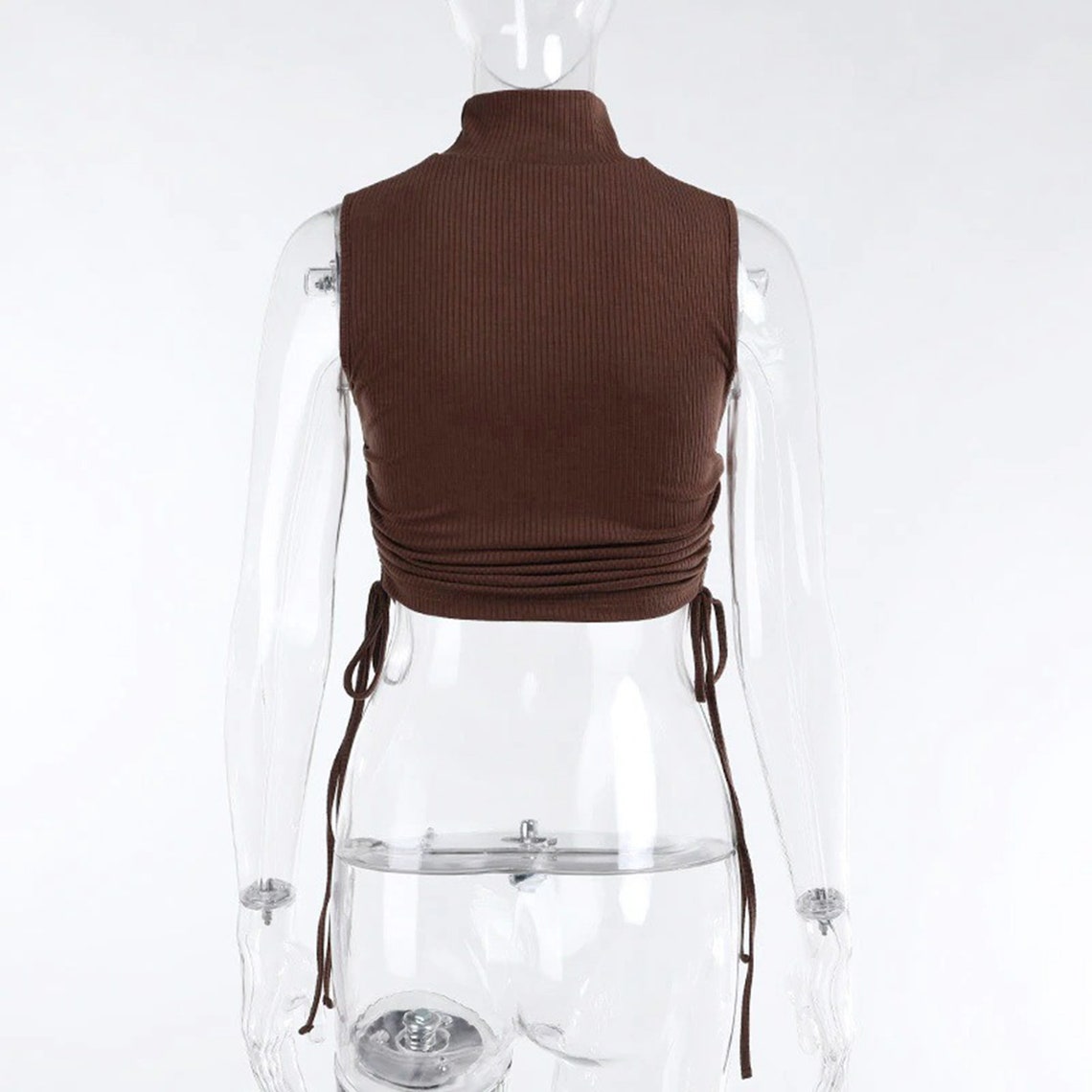 Women's Turtleneck Drawstring Rib Style Crop Top