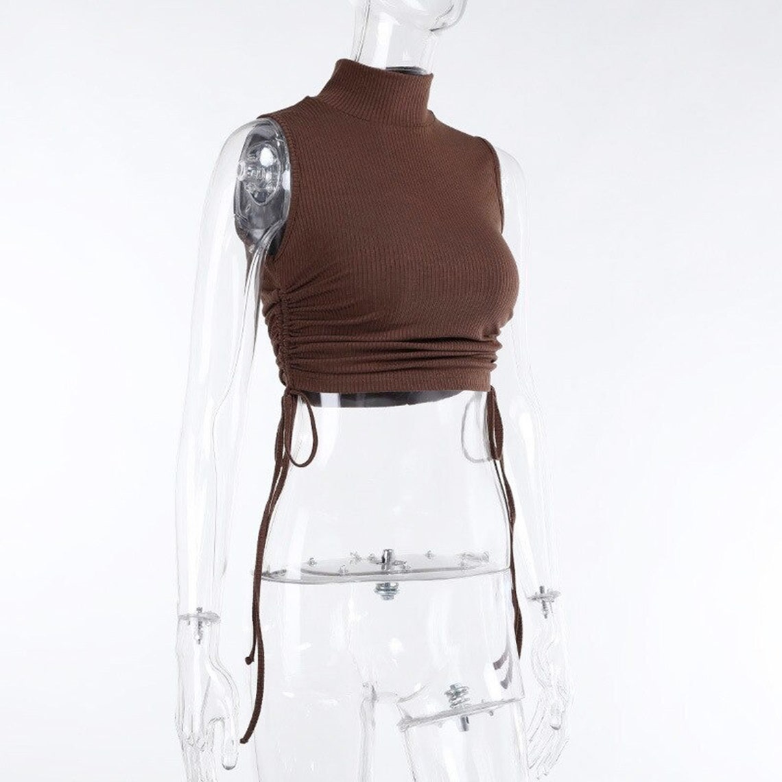 Women's Turtleneck Drawstring Rib Style Crop Top