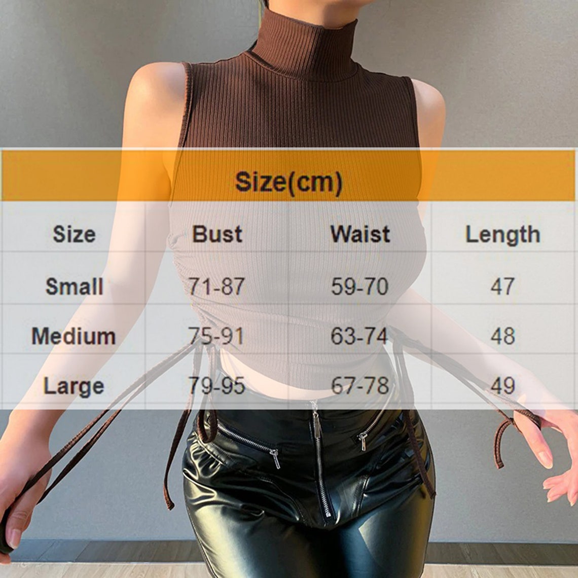 Women's Turtleneck Drawstring Rib Style Crop Top