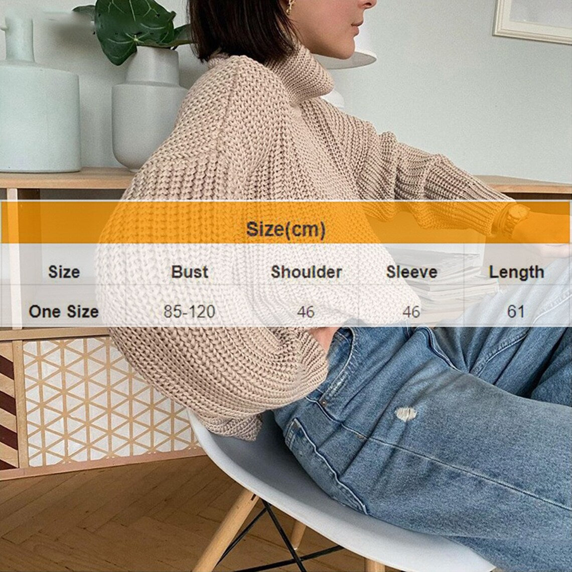 Oversized Cashmere Turtleneck Style Women's Sweater