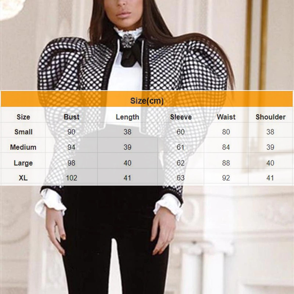 Plaid Puff Shoulder Elegant Cropped Coat