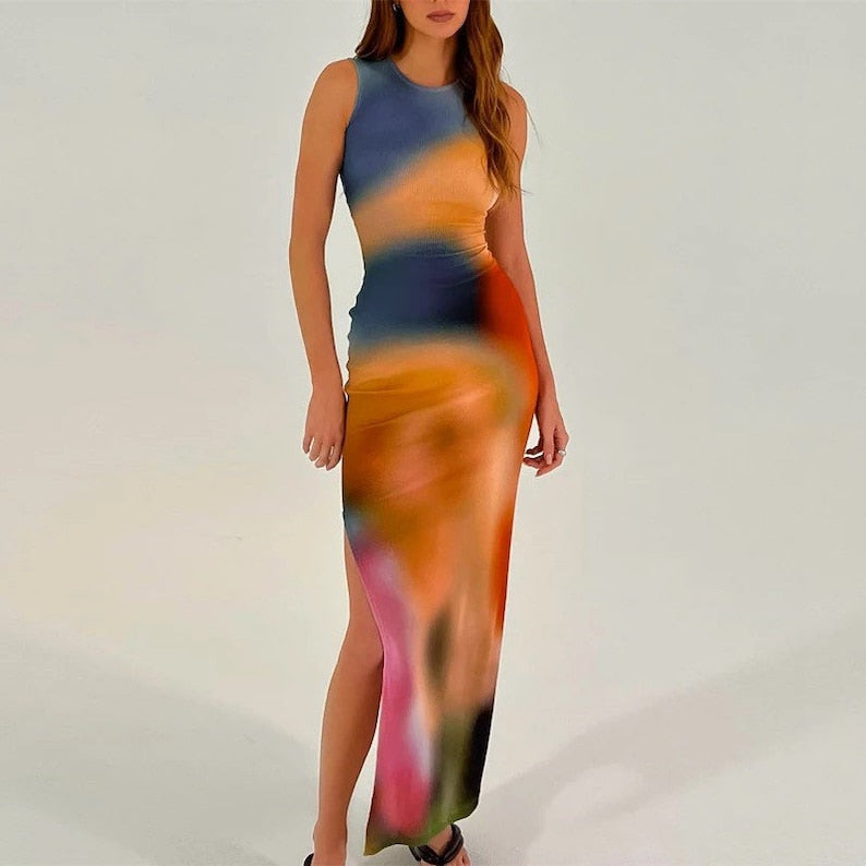 Elegant Tie Dye Bodycon Dress