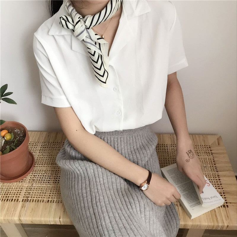 Straight Collar Button Down Style Women's Vintage Top