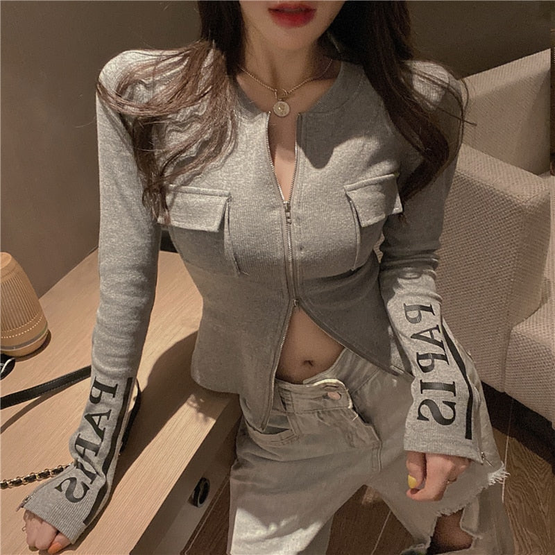 Printed Letters Casual Split Knit Top