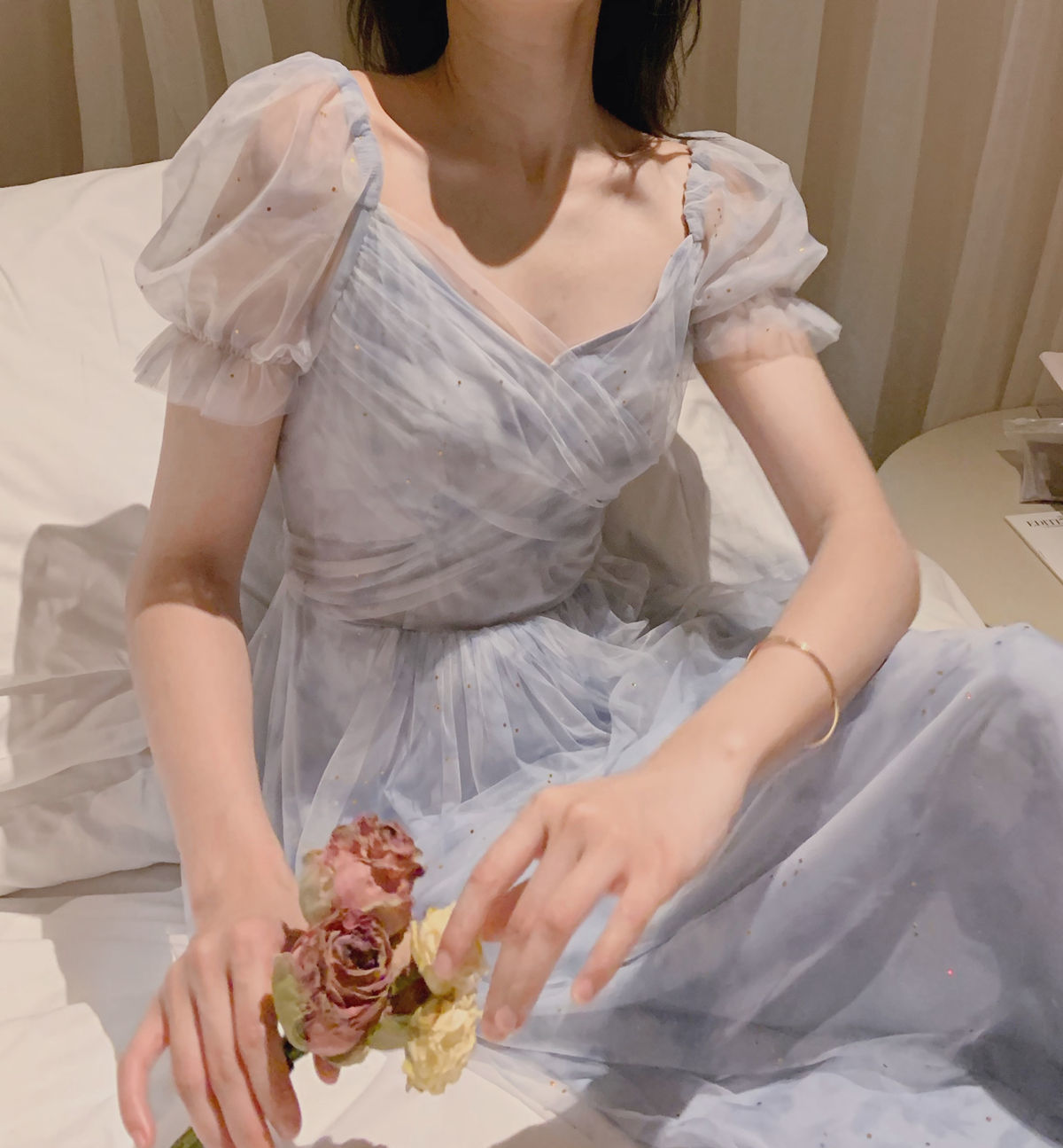 Women's Fairy Chiffon Puff Shoulder Sleeves Dress