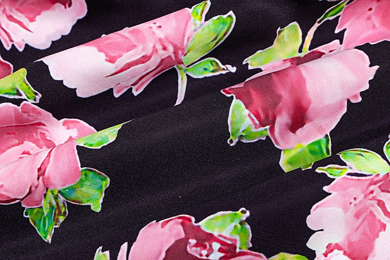 Rose Floral Print Long Puff Sleeve Ruched Sexy Mini Dress