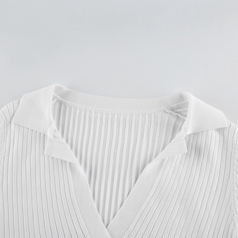 Chic knitted V-neck Short Sleeves Style Women's Skinny Top