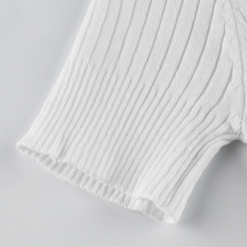 Chic knitted V-neck Short Sleeves Style Women's Skinny Top