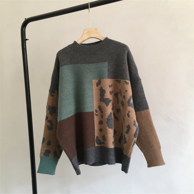 Leopard Patchwork Cashmere Retro Sweatshirt(One Size)