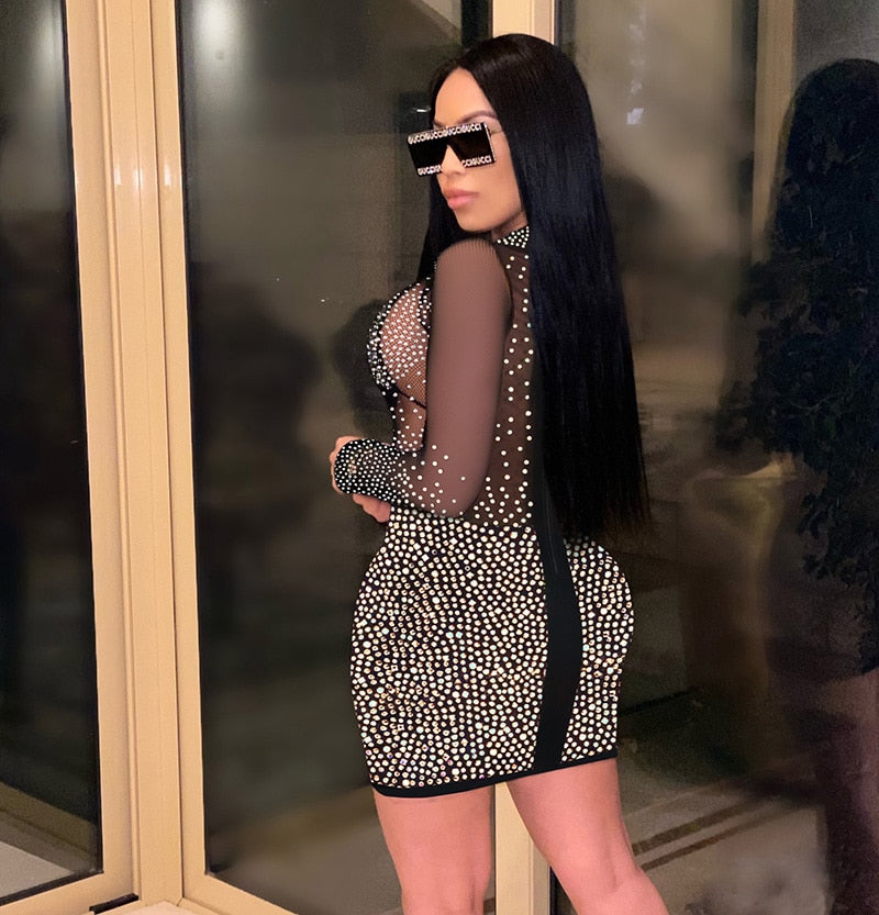 Sparkling See Through Mesh Mini Dress