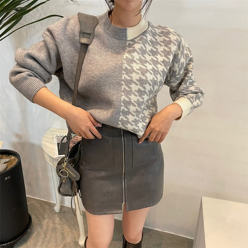 Knitted Checkered Warm Vintage Thick Sweaters