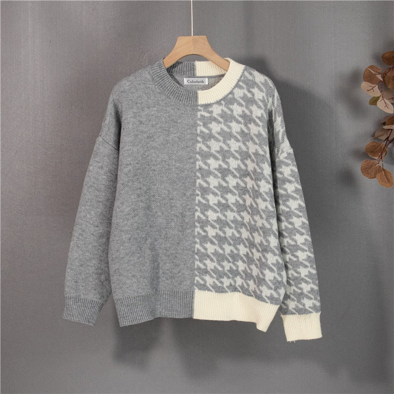 Knitted Checkered Warm Vintage Thick Sweaters