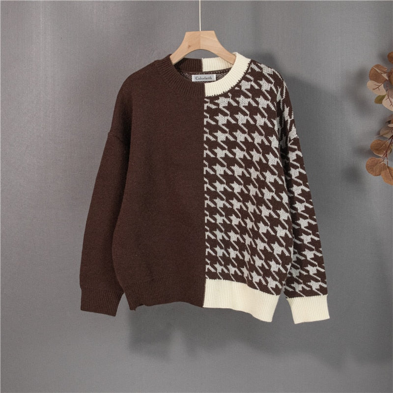 Knitted Checkered Warm Vintage Thick Sweaters