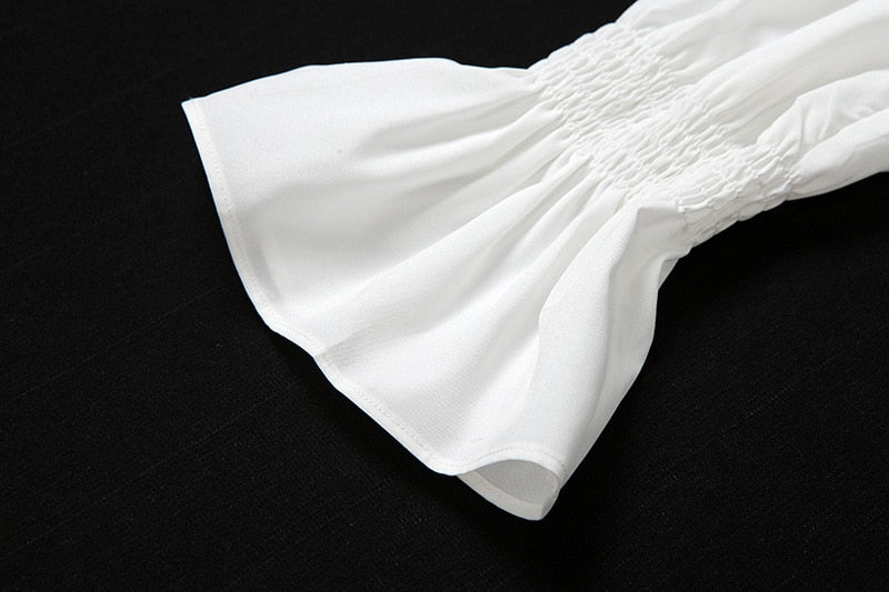 women's elegant ruched hollow out puff long sleeve ruffle lace crop top