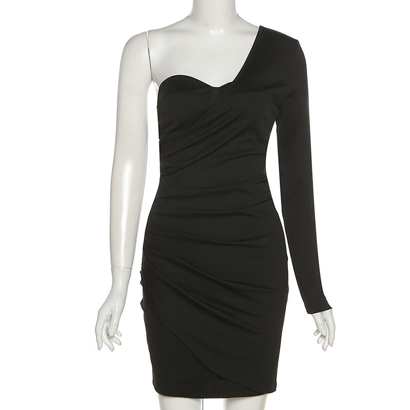 Elegant Black One Shoulder Mini Evening Dress