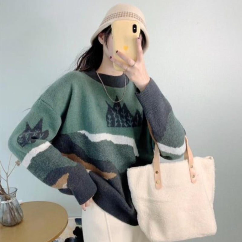 Leopard Patchwork Cashmere Retro Sweatshirt(One Size)