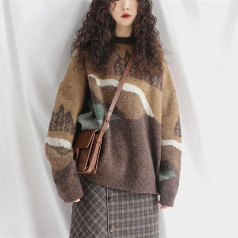 Leopard Patchwork Cashmere Retro Sweatshirt(One Size)