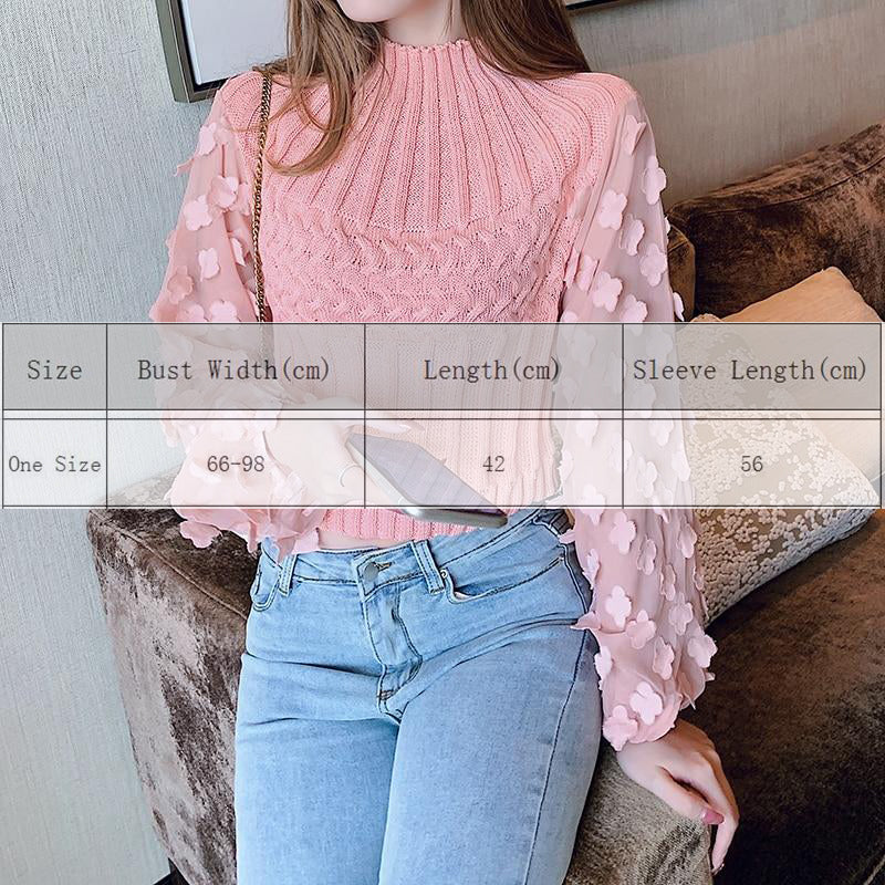 Turtleneck Mesh Patchwork Knitwear Top