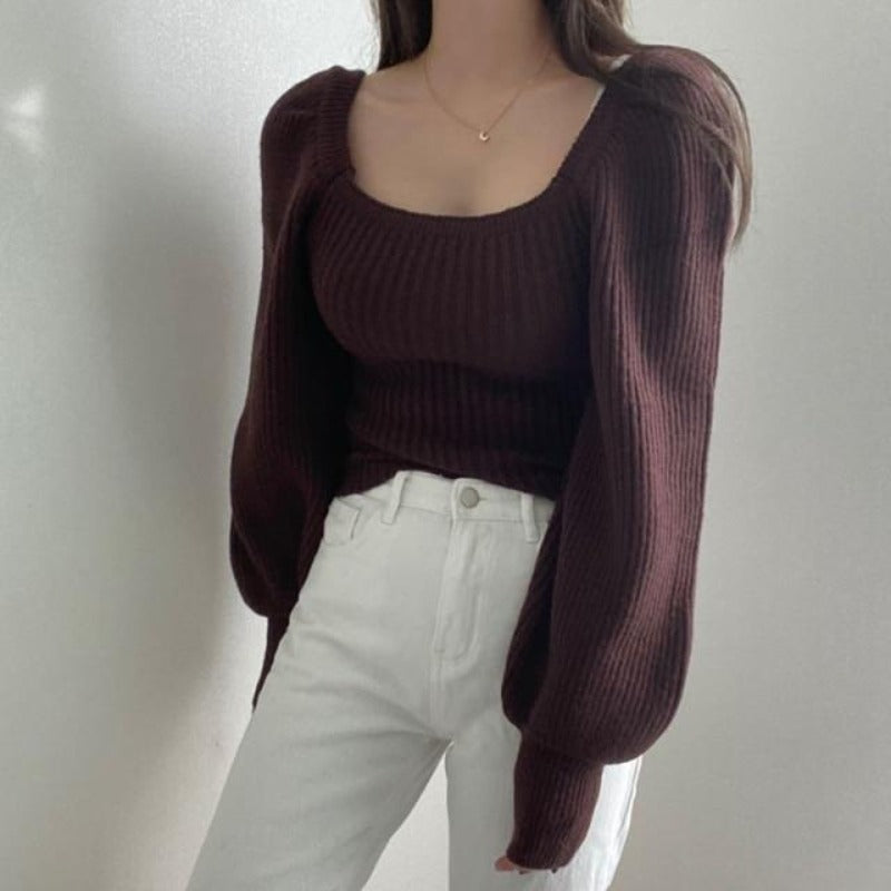 Korean Long Puff Sleeve Vintage Sweater