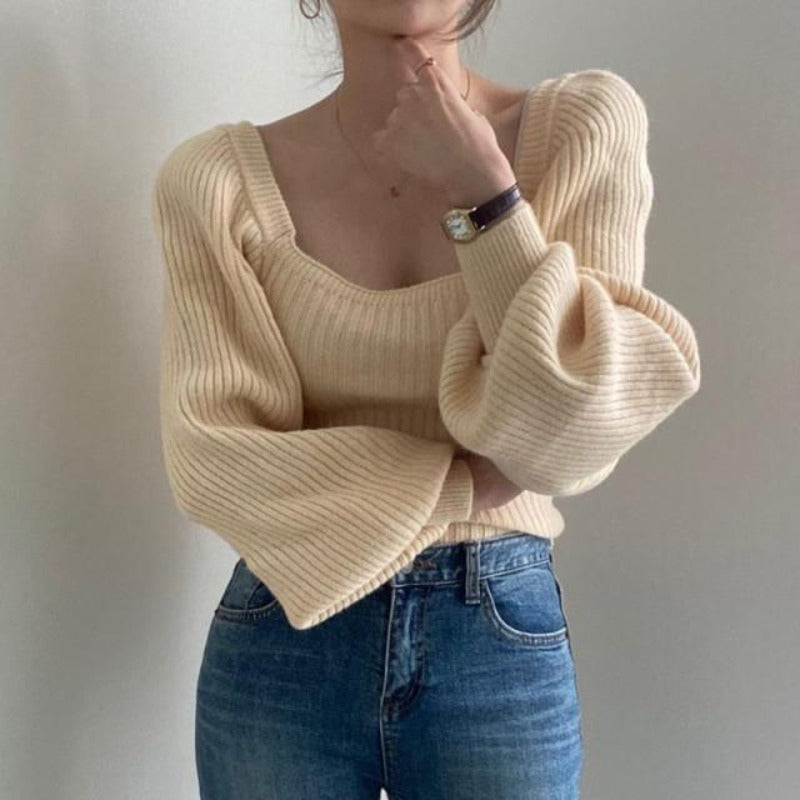 Korean Long Puff Sleeve Vintage Sweater