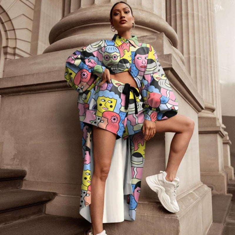 Fashionable Cartoon Print Tracksuit