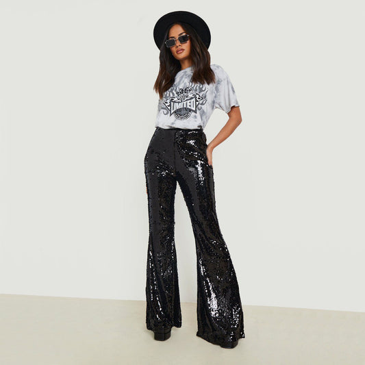 Glittery Sequin Flare Pants