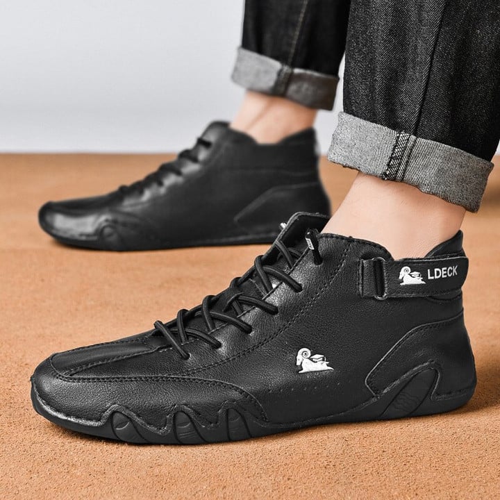 Soft Vulcanized Lace-Up Men Leather Shoes