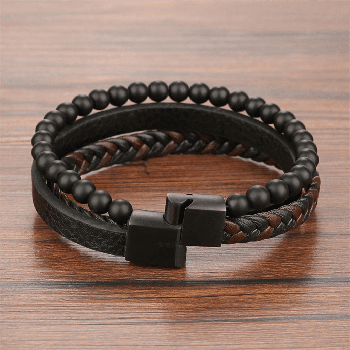 Classic Volcanic Stones Leather Bracelet