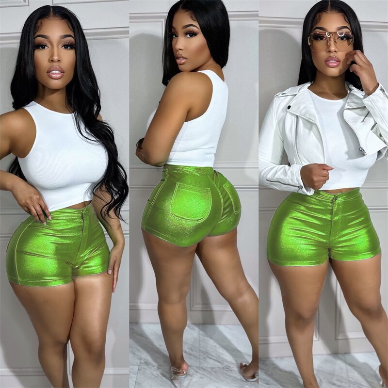 Metallic Y2K Button Fly Slim Shorts