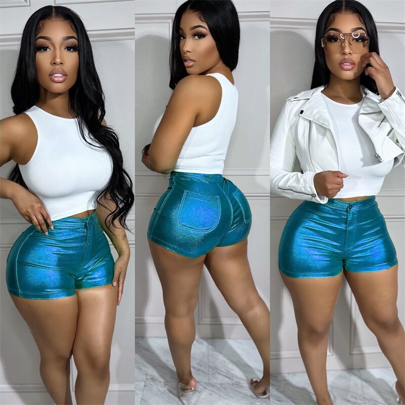 Metallic Y2K Button Fly Slim Shorts