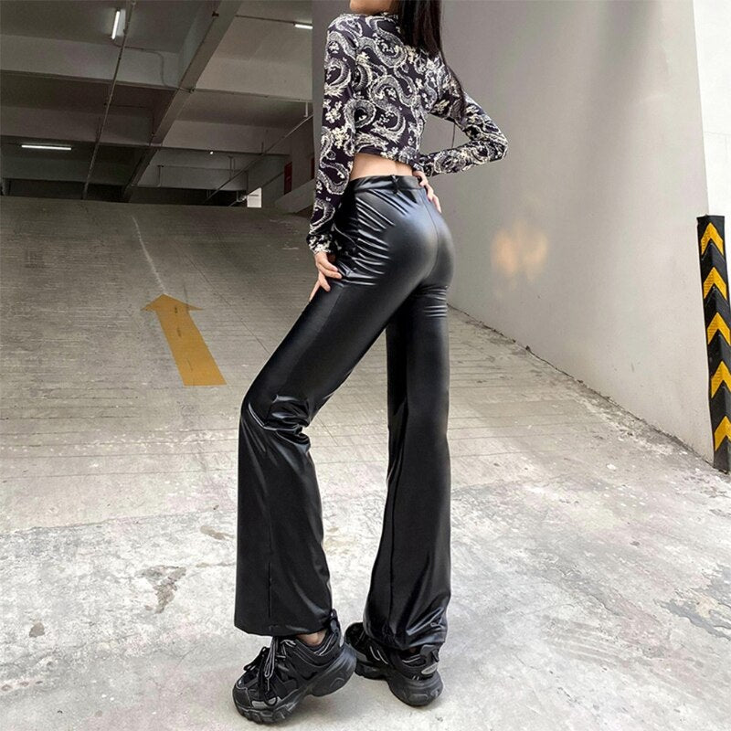 Vintage Shiny Harajuku Leather Flare Pants