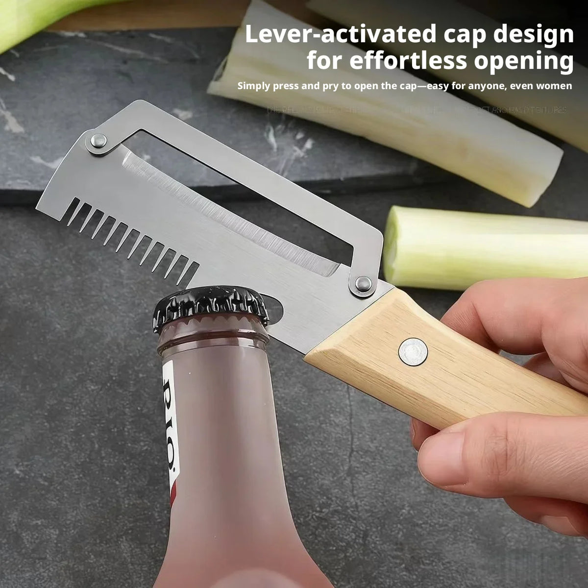 Multifunctional Cabbage Shredder & Vegetable Peeler Slicer - Stainless Steel Dual-Blade Julienne Cutter with Ergonomic Wooden Handle - Handheld Kitchen Tool for Coleslaw, Salads & Prep