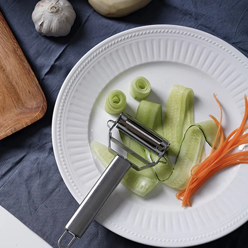 Dual-Blade Stainless Steel Julienne Peeler & Vegetable Slicer - Ultra-Sharp Y-Peeler for Carrots, Cucumbers, Zucchini Noodles & Salad Prep - All-Metal Kitchen Tool