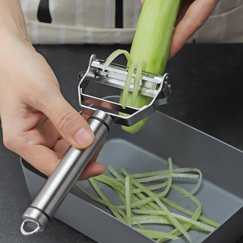 Dual-Blade Stainless Steel Julienne Peeler & Vegetable Slicer - Ultra-Sharp Y-Peeler for Carrots, Cucumbers, Zucchini Noodles & Salad Prep - All-Metal Kitchen Tool