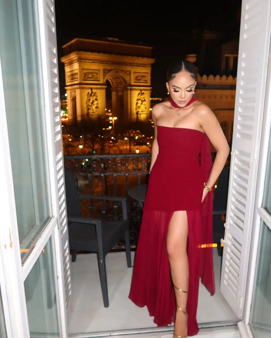 The Solenne Draped Sheer Gown