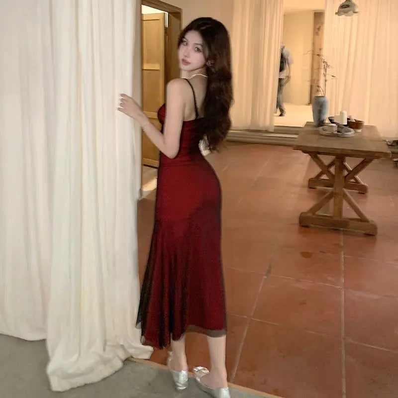La Rouge Élégance – Silk-Lined Corset Maxi Gown