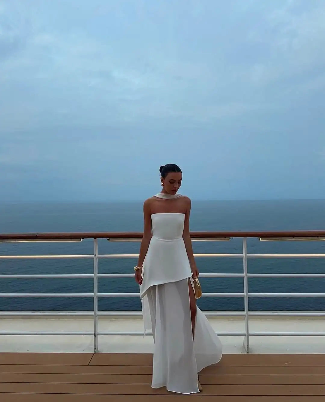 The Solenne Draped Sheer Gown