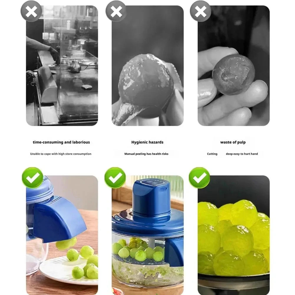 Automatic Electric Grape Peeler Machine - USB Rechargeable 5-Blade Small Fruit & Garlic Skin Remover - One-Touch Kitchen Prep Tool for Cherry Tomatoes, Grapes & Kumquats