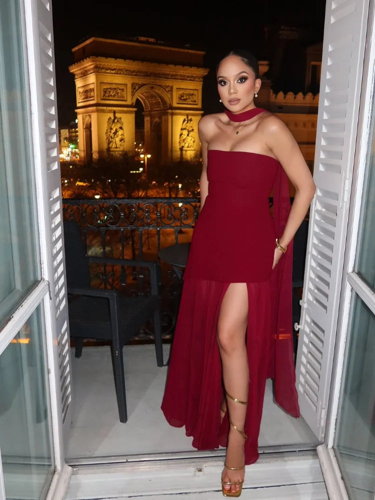 The Solenne Draped Sheer Gown
