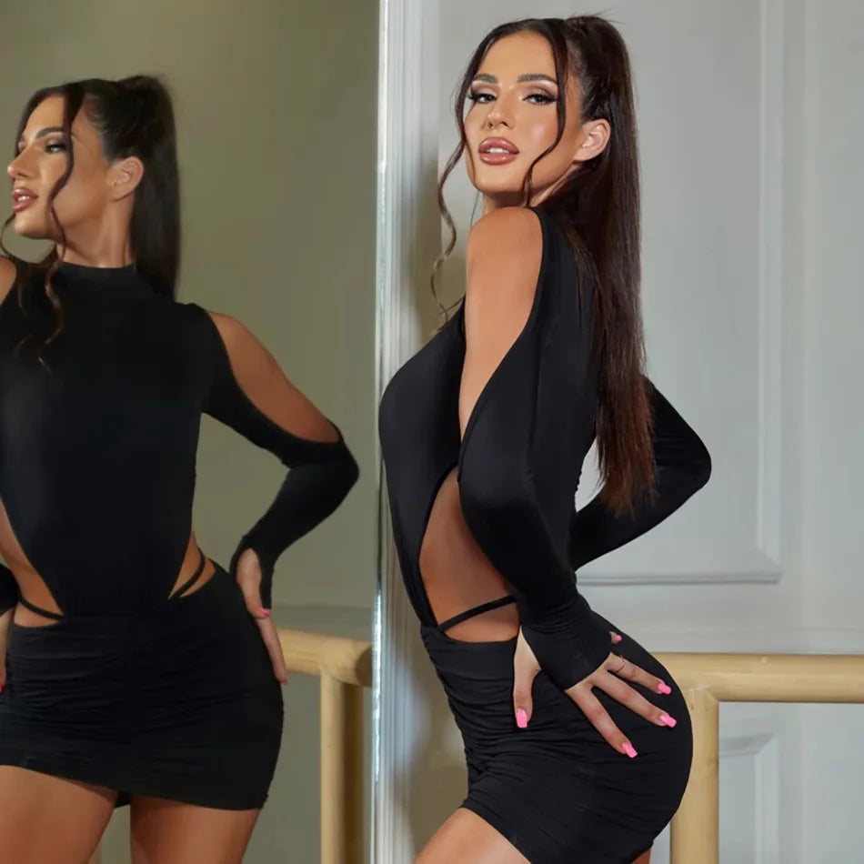 Hollow Out Lace Up Bodycon Dress