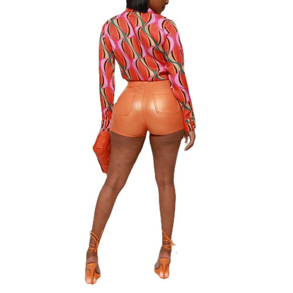 Metallic Y2K Button Fly Slim Shorts