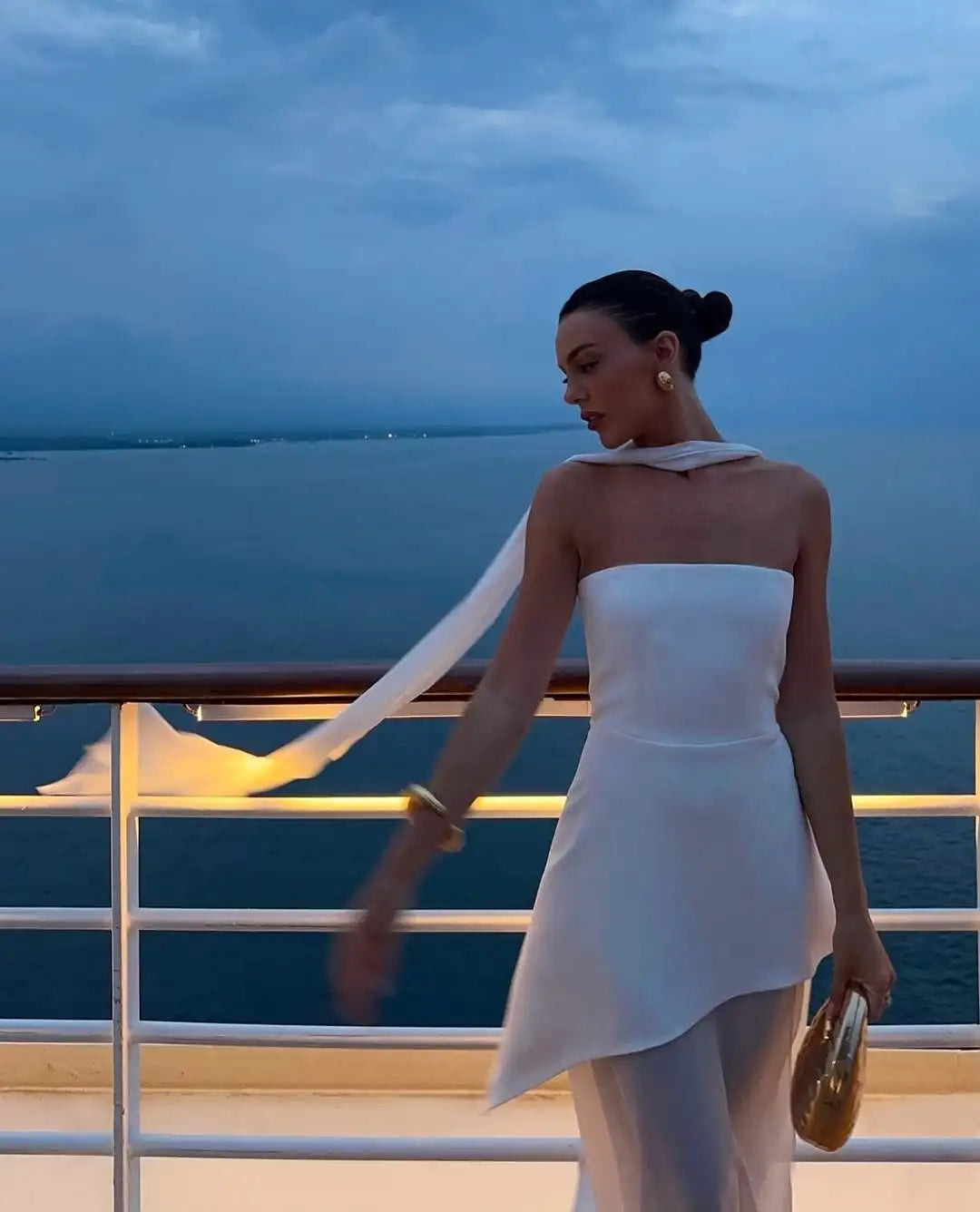 The Solenne Draped Sheer Gown
