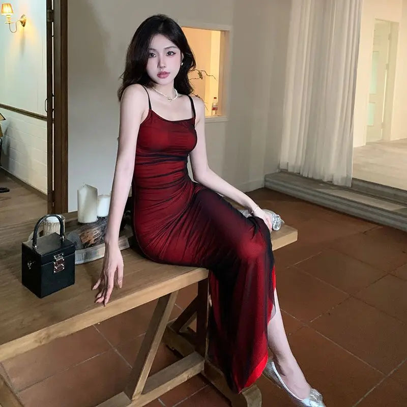 La Rouge Élégance – Silk-Lined Corset Maxi Gown