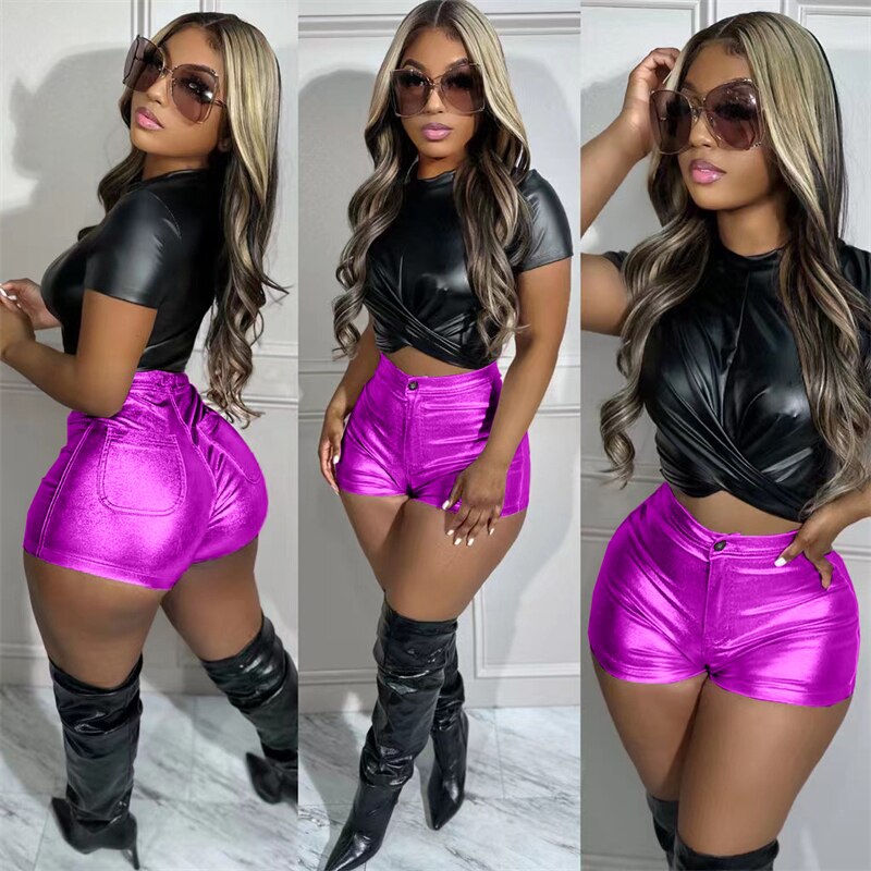 Metallic Y2K Button Fly Slim Shorts