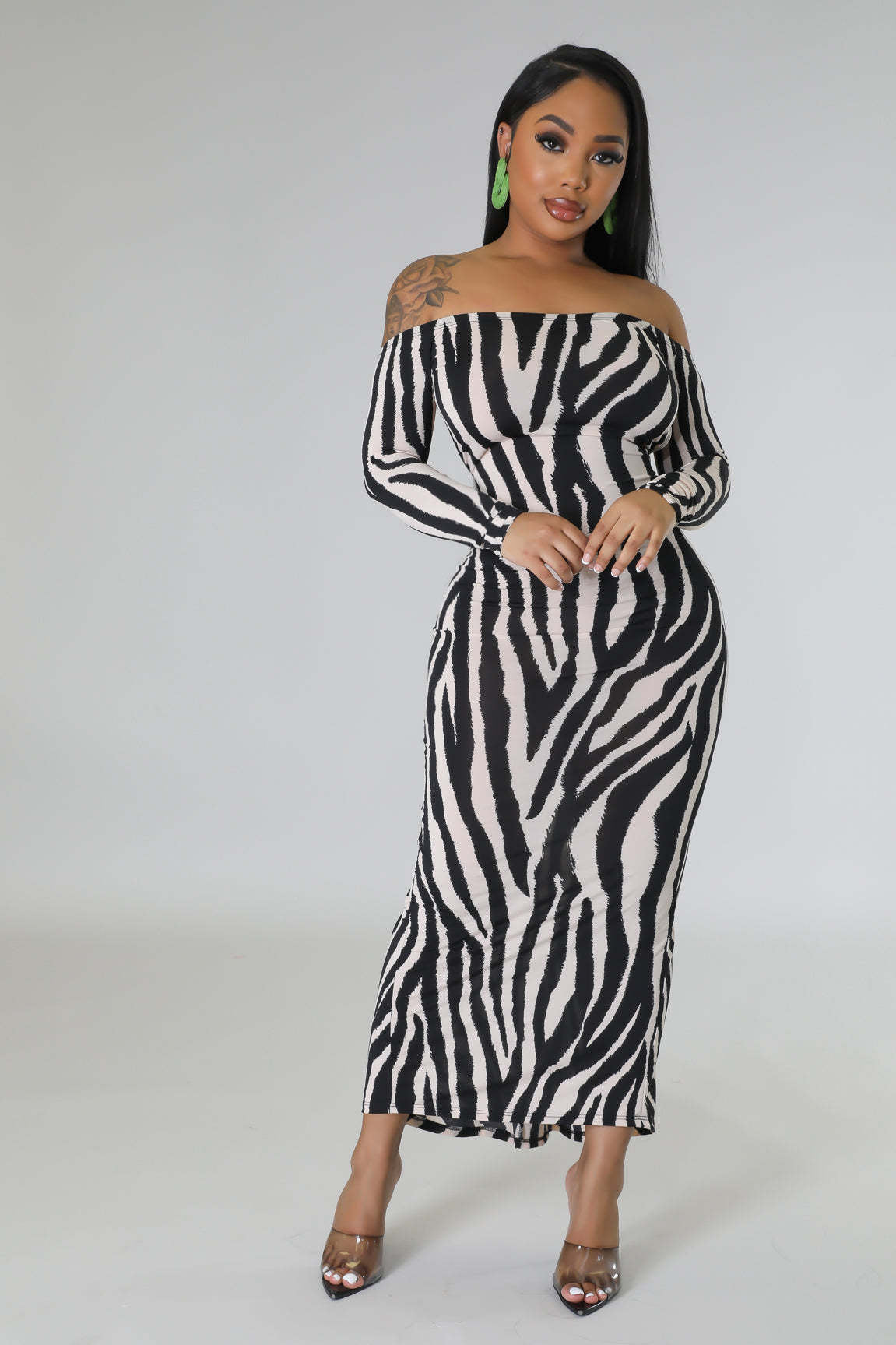 Zebra Off Shoulder Backless Dress