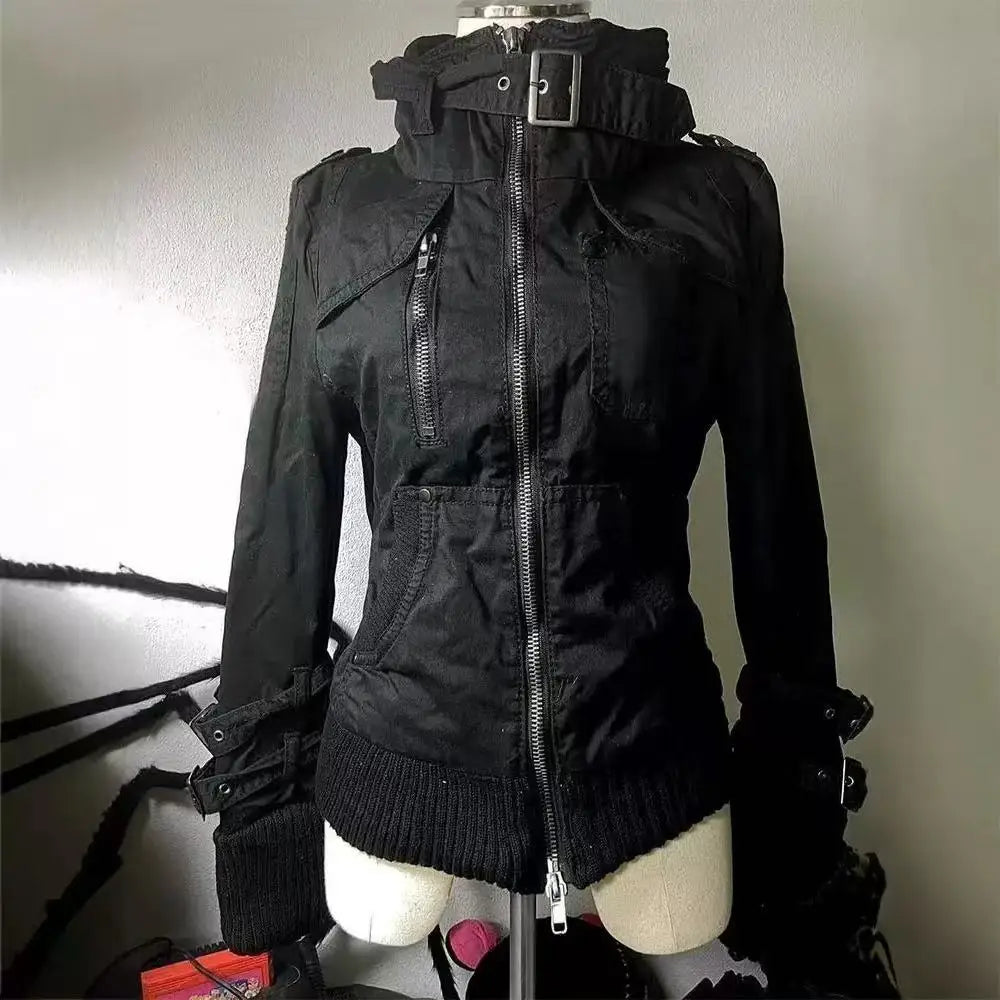 Y2K Red & White Cropped Biker Racing Leather Jacket - Moto Streetwear Bomber with Graphic Patches - Women’s High-Octane Vintage Racing Coat