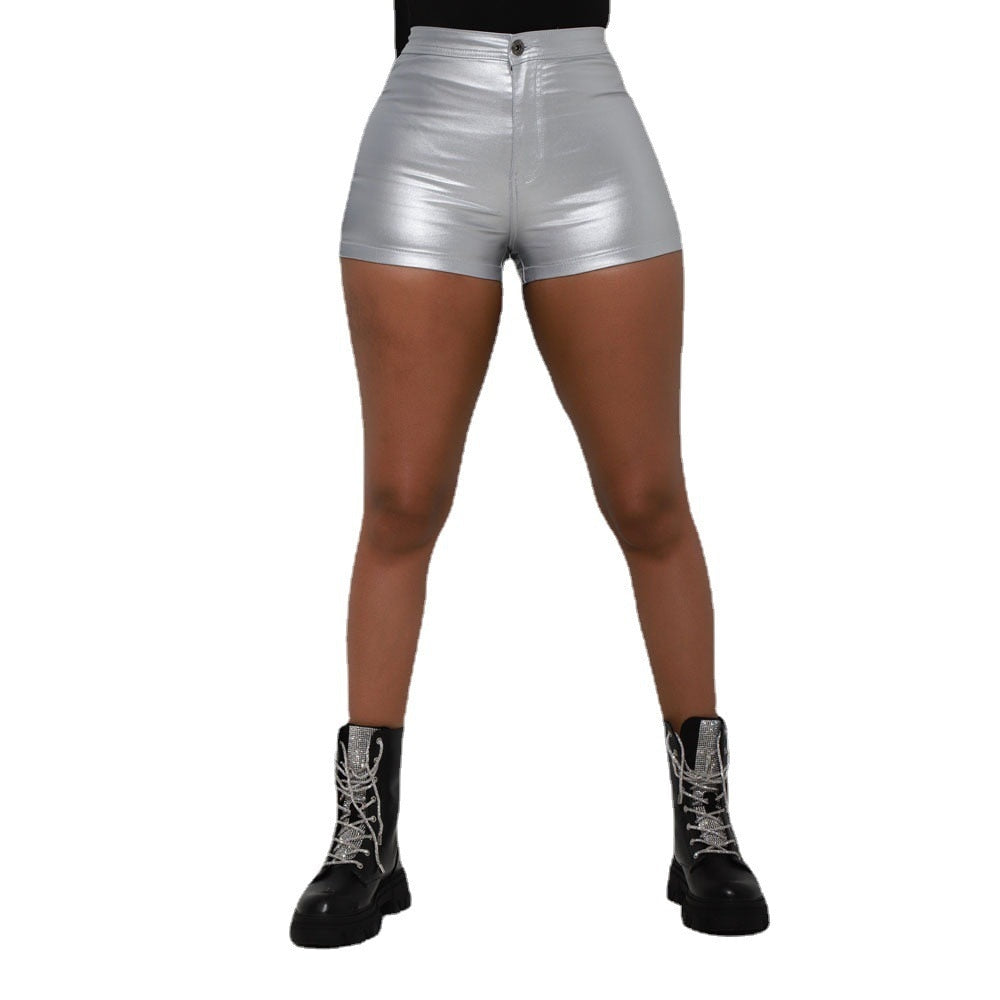 Metallic Y2K Button Fly Slim Shorts
