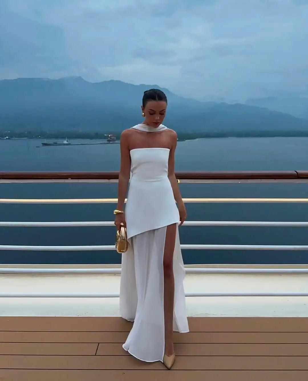 The Solenne Draped Sheer Gown