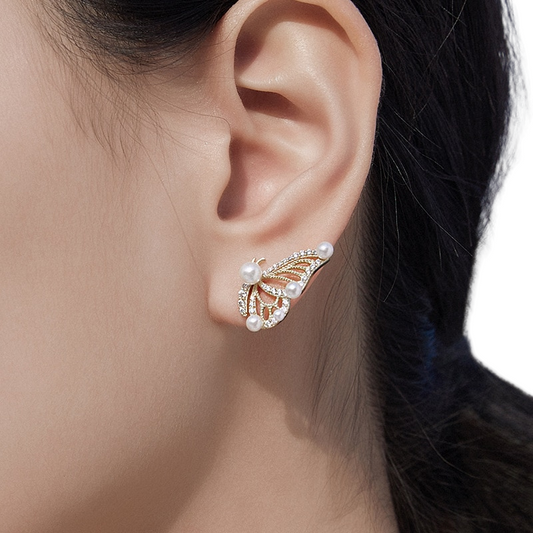 Pearl Butterfly Rhinestones Earrings