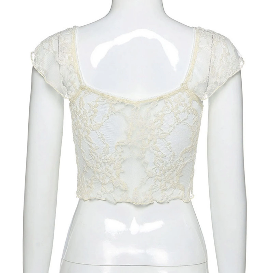 Transparent Fairy Grunge Mesh Sheer Floral Lace Top